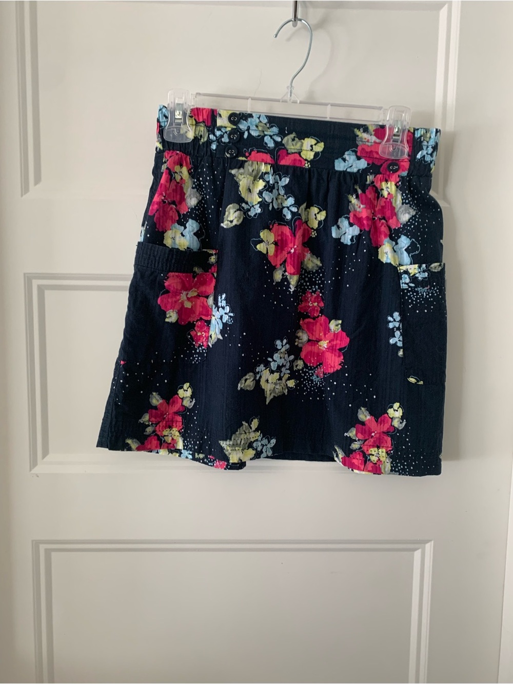 Garage , Women's Navy Floral Elastic-Waist Skirt - Pink & Light Blue Blooms